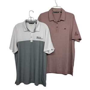 (2) Travis Mathew Men's size XL Polo Golf Shirts Short Sleeve Gray/Maroon